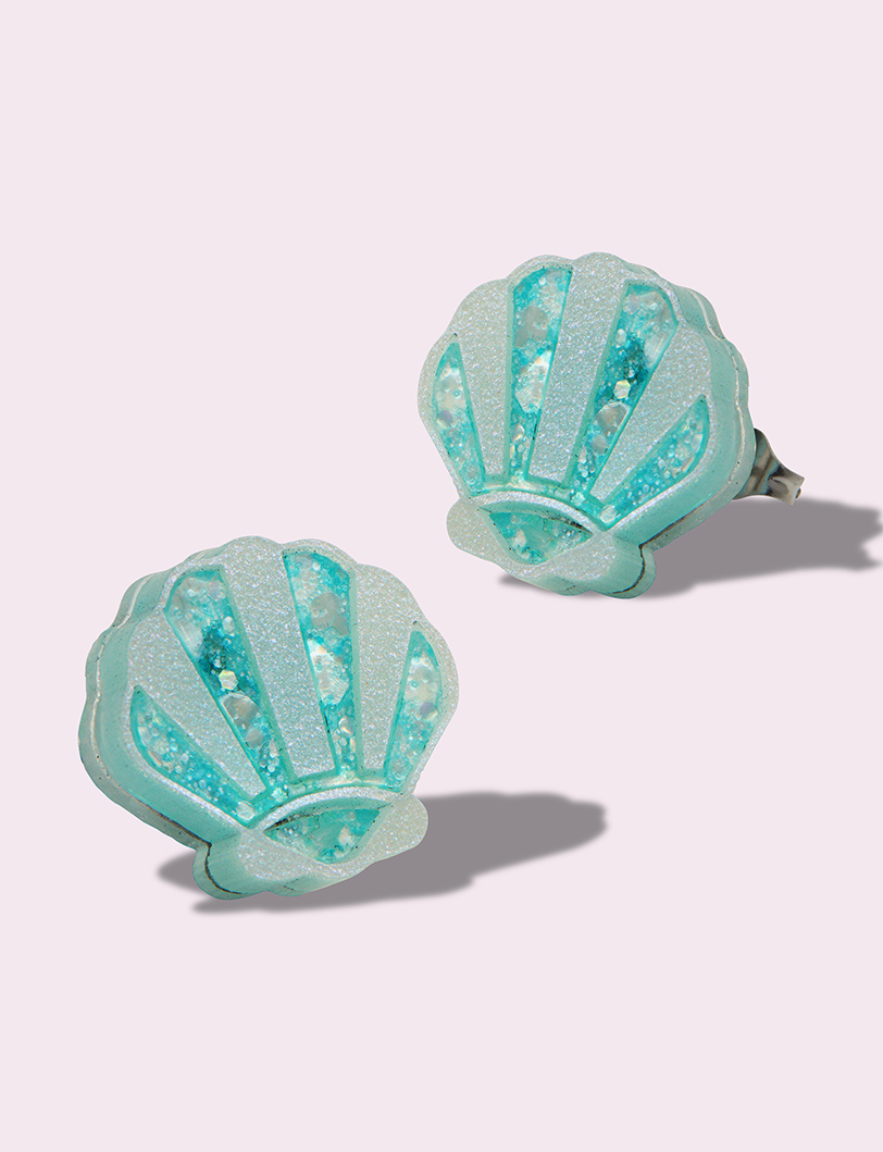 Cyan Seashell Clip-on Earrings